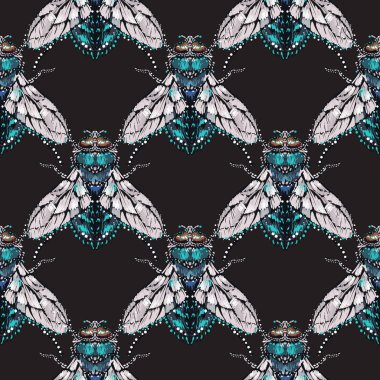 böcekler, vektör çizim ile siyah arka plan