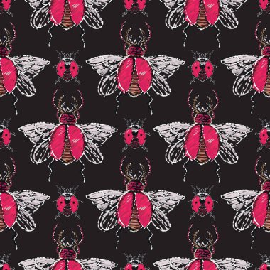 böcekler, vektör çizim ile siyah arka plan