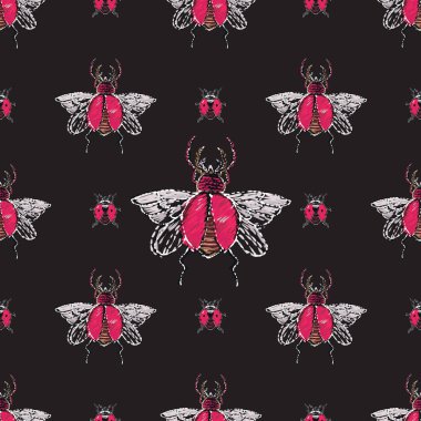 böcekler, vektör çizim ile siyah arka plan