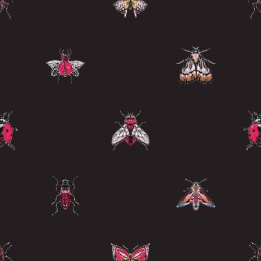 böcekler, vektör çizim ile siyah arka plan