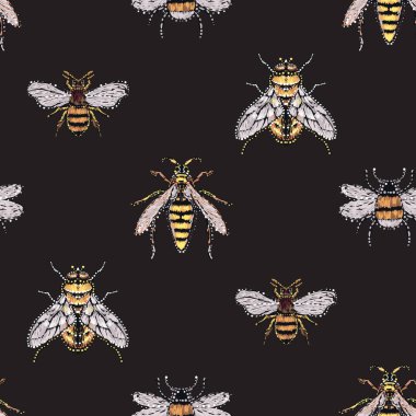 böcekler, vektör çizim ile siyah arka plan