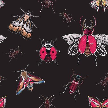 böcekler, vektör çizim ile siyah arka plan