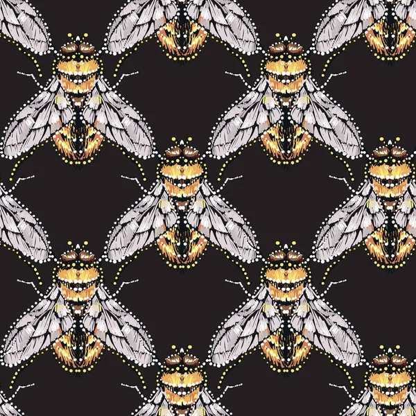 Fondo Negro Con Insectos Ilustración Vectorial — Vector de stock