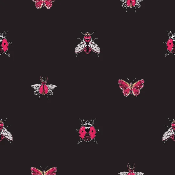 Fond Noir Avec Insectes Illustration Vectorielle — Image vectorielle