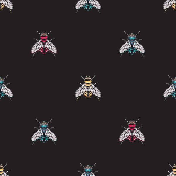 черный фон с насекомыми, векторная иллюстрация
