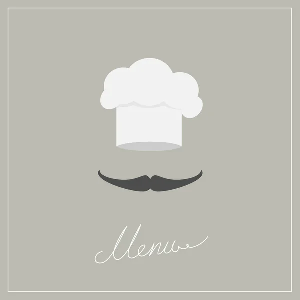 Menü yazılı yemek şapkası takmış bir şef. Vektör illüstrasyonu