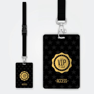 Set of lanyard and badge. Design example vip pass. Template vector illustration.  clipart