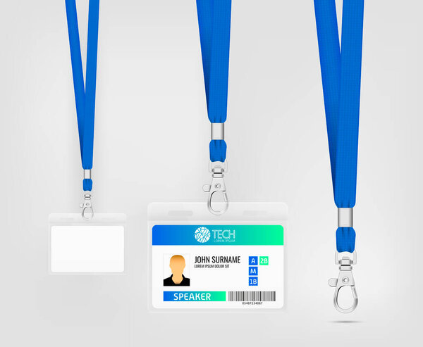 Lanyard design with cord. Cord texture effect. Simple lanyard for events. Label template for your design. Vector illustration