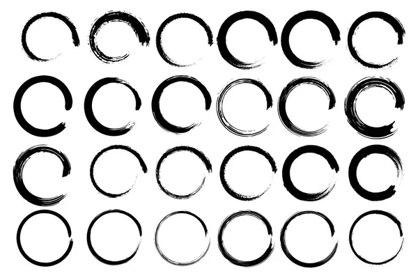 Conjunto Círculos Vectoriales Con Movimiento Irregular Pincelada Redonda Diferentes Espesores — Archivo Imágenes Vectoriales