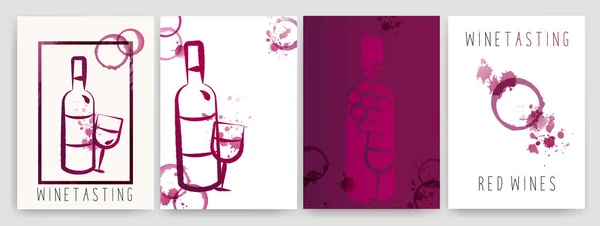 Coleção Modelos Com Desenhos Vinho Brochuras Cartazes Cartões Convite Banners — Vetor de Stock