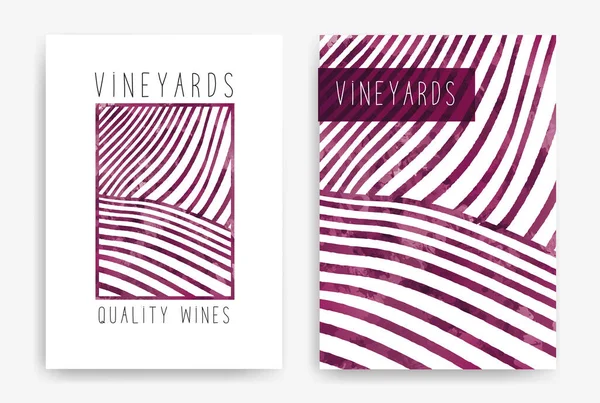 Plantillas Con Diseños Vino Dibujo Hileras Viñedos Con Manchas Vino — Vector de stock