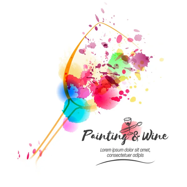 Idea Painting Wine Event Promotion Illustration Wine Glass Colorful Spots — Stock Vector