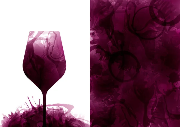 Illustrazione Bicchiere Vino Con Macchie Vino Rosso Sfondo Pieno Colore — Vettoriale Stock