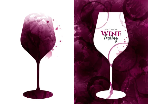 Illustration Rött Vinglas Med Färgfläckar Vin Glas Siluett Med Stroke — Stock vektor