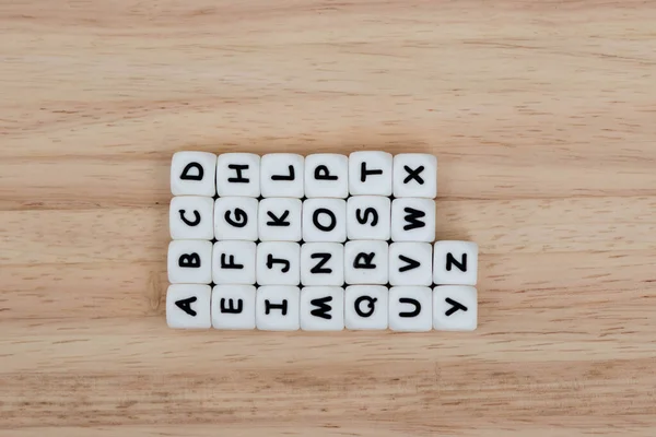 Texte Dés Cube Concept Lettre Dés Alphabet Sur Fond Bois — Photo