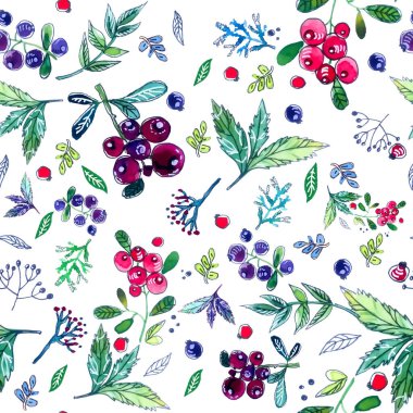 Çiçek ve böğürtlen deseni.