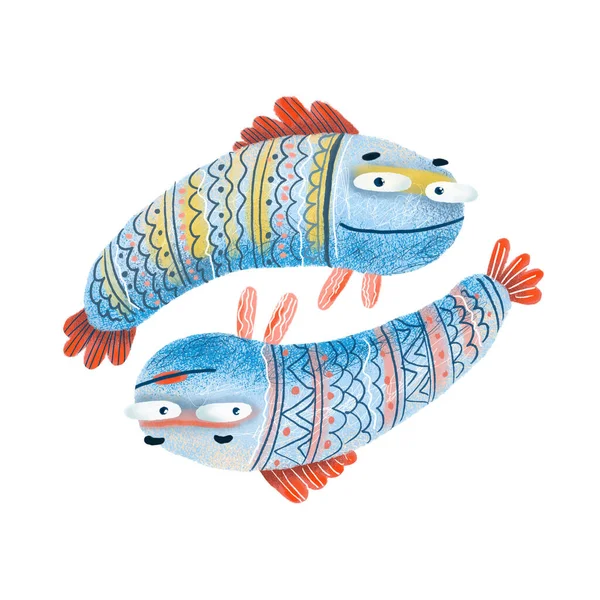 Two cute fishes on a white background. Pisces zodiac sign illustration