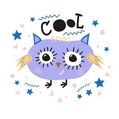 Beyaz arka planda sevimli bir baykuş. Vektör illüstrasyonu