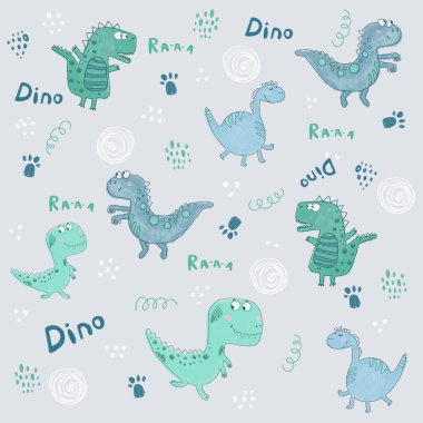 Kusursuz dinozor deseni. Şirin farklı şekilli dinozaurus.