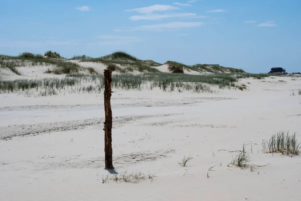 Dunová Krajina Peter Ording Chůdy Domy Pozadí — Stock fotografie