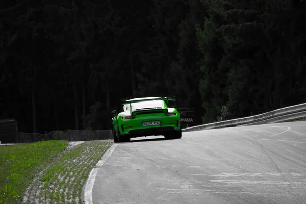 Nuerburgring Duitsland Augustus 2020 Een Groene Porsche 911 Gt3 Nordschleife — Stockfoto