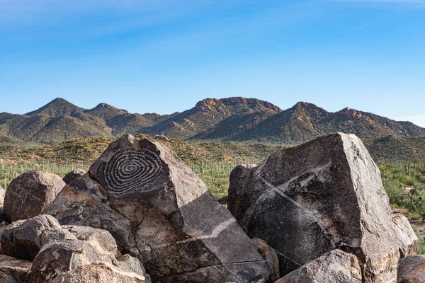 Prehistoric Native American Petroglyphs Top Signal Hill Saguaro National Park — Stock Photo, Image