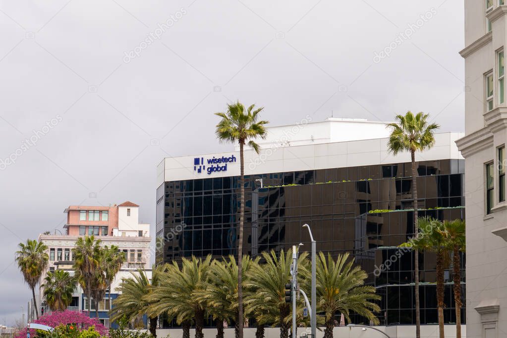 Long Beach, California - March 12, 2025: WiseTech Global is a developer of supply chain and logistics software.