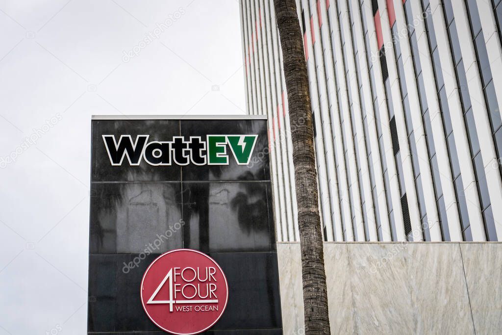 Long Beach, CA - March 12, 2025: WattEV, an electric truck fleet operator in the US, is also a provider of heavy-duty electrification services and charging infrastructure.