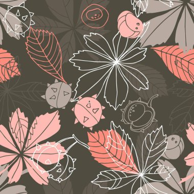 Kestaneli kusursuz vektör deseni. Duvar kağıdı, ambalaj kağıdı, tekstil, kartpostallar, web sayfası arkaplan, iç dekorasyon, menüler için. Çizgi film tasarımı.