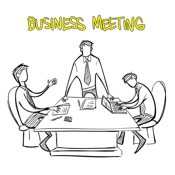 Ilustración Vectorial Reunión Negocios Equipo Empresarios Tienen Discusión Sobre Mesa — Archivo Imágenes Vectoriales