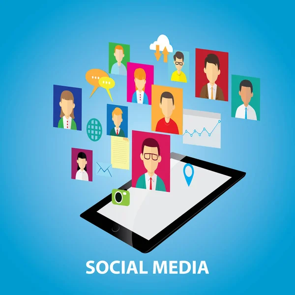 Vektorové Ilustrace Konceptu Sociální Média Lidé Připojení Online Cloud Komunikace — Stockový vektor