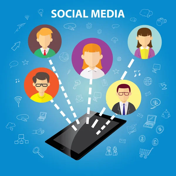 Sosyal Medya Kavramı Insanlar Bağlantıda Online Bulut Iletişim Becerikli Alet — Stok Vektör