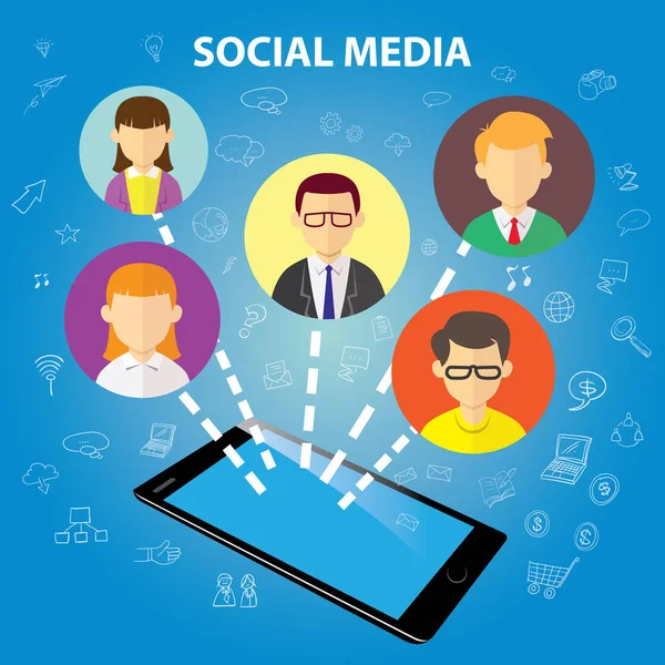 Sosyal Medya Kavramı Insanlar Bağlantıda Online Bulut Iletişim Becerikli Alet — Stok Vektör