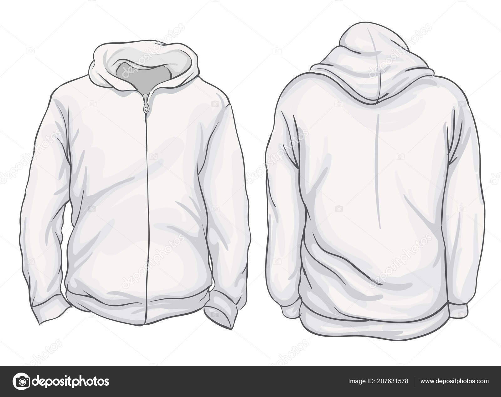 Vector Illustration Blank Men's Hoodie Jacket Zipper Front Back Views ...