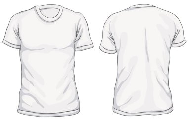 Vektör çizim. Boş erkek t-shirt, ön ve arka sayısı. Basit anahat gömlek tasarım. Beyaz izole
