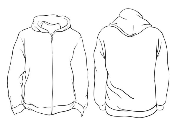 Vector Illustration Blank Men Hoodie Jacket Zipper Front Back Views — Stock Vector