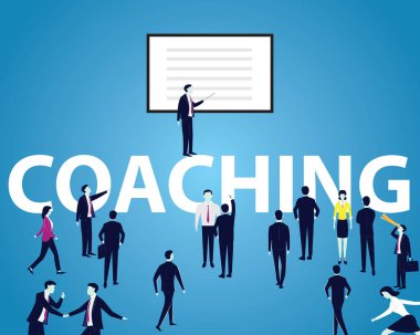 Vektör çizim. İş koçluk danışmanlık kavramı. Bilgi paylaşımı onun işçi, öğretim rehberlik veren lider