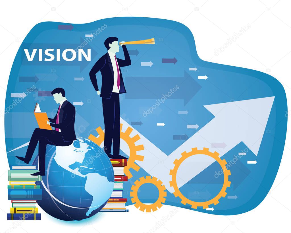 Business Vision Concept, Businessman Looking Forward to the Future with telescope, Vector illustration