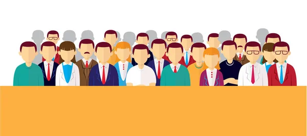 Vector illustration of people\'s crowd, icon avatar character of businessman and businesswoman