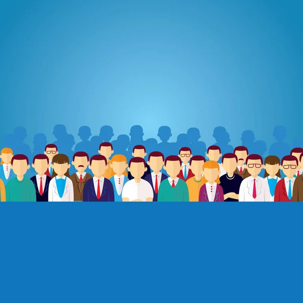 Vector illustration of people\'s crowd, icon avatar character of businessman and businesswoman