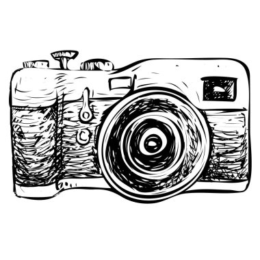 Vektör çizim. Retro kamera basit doodle tasarımı siyah beyaz