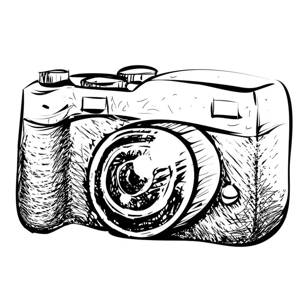 Vektör çizim. Retro kamera basit doodle tasarımı siyah beyaz