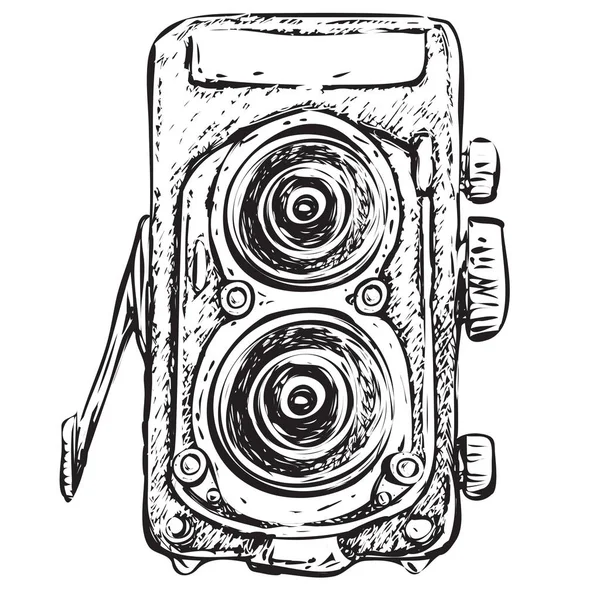Vektör çizim. Retro kamera basit doodle tasarımı siyah beyaz