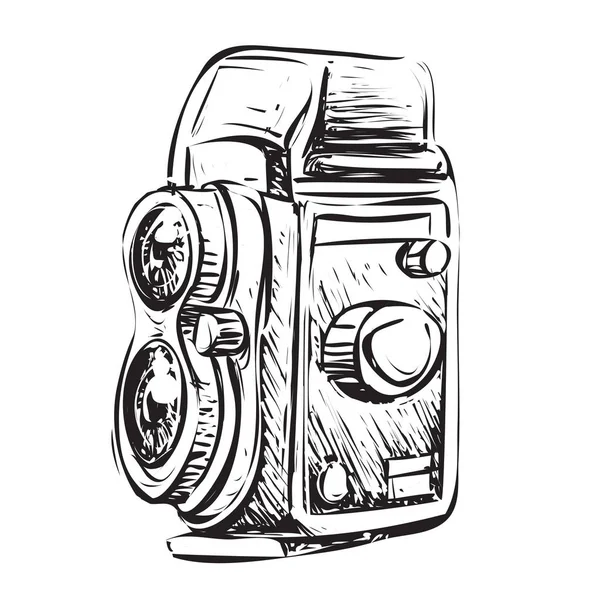 Vektorillustration Retro Kamera Einfaches Doodle Design Schwarz Weiß — Stockvektor