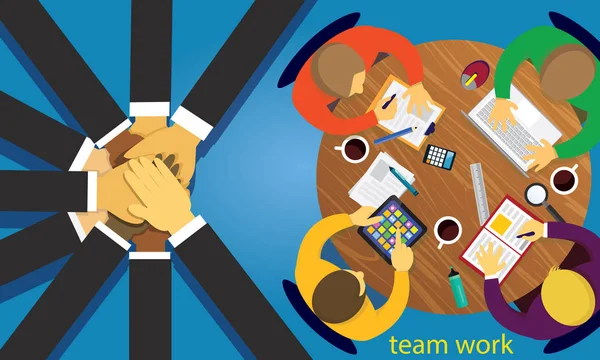 Vector illustration. Business teamwork concept. Icons words typography and symbol of teamwork leadership effort hard work team strategy