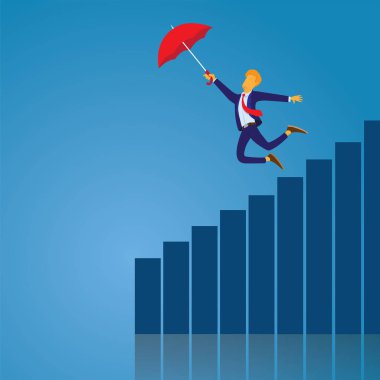 İşadamı şemsiye ile uçan vektör çizim