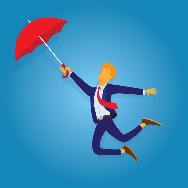 Ilustración Vectorial Del Hombre Negocios Volando Con Paraguas — Vector de stock
