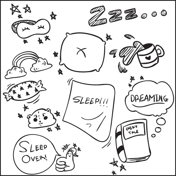 Sleeping Theme Cartoon Doodle — Stock Vector