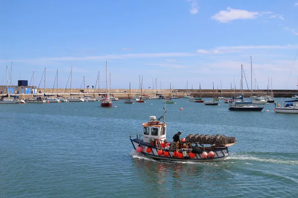 Malá Rybářská Prkno Naložená Humry Hrnce Howth Harbour Dublin Irsko — Stock fotografie