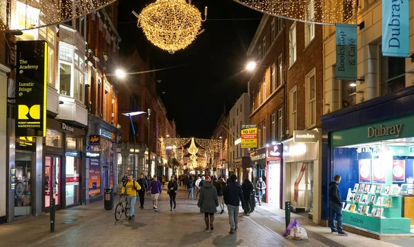 Grafton Street Dublín Irlanda Mostrando Sus Iluminaciones Navideñas —  Fotos de Stock